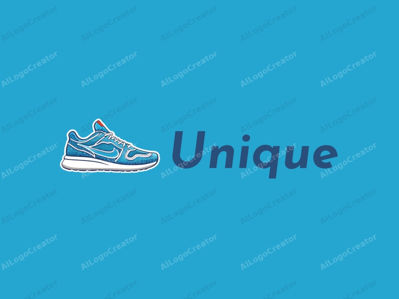 a modern design featuring a central silhouette of a sneaker, incorporating unique and innovative elements, with a clean blue background.