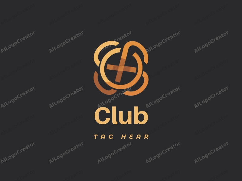 a modern design featuring a stylized club symbol intertwined with abstract representations of friendship and collaboration, using a black color palette, combined with a clean and simple background.