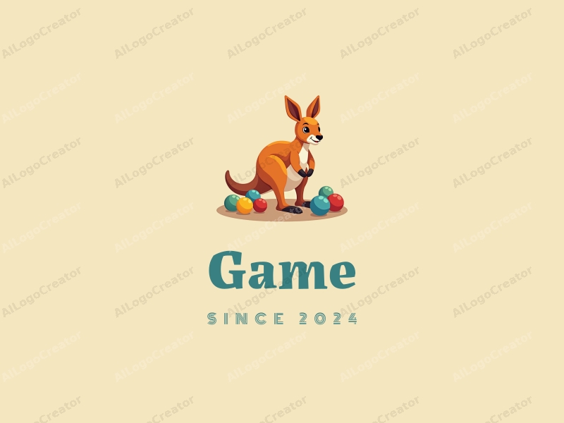 playful design features a stylized kangaroo interacting with colorful balls, using a vibrant color scheme combined with a clean background.