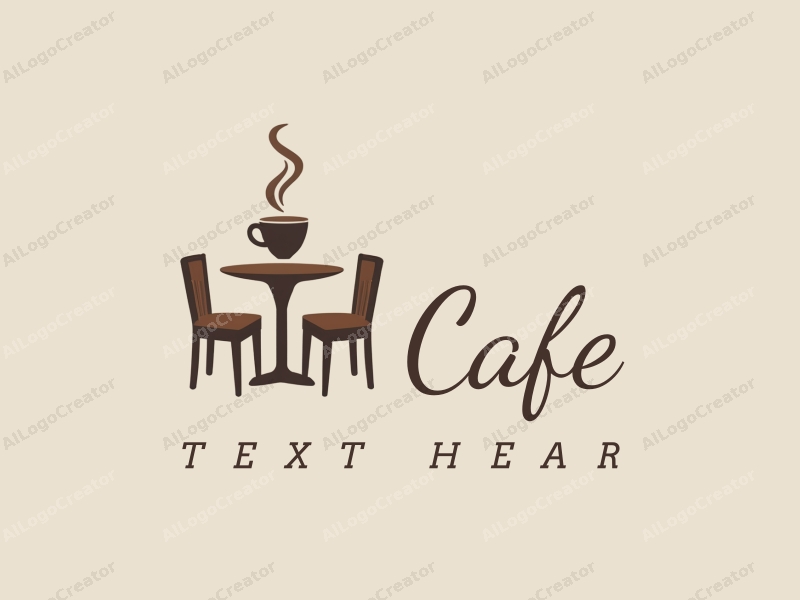 vintage design features a stylized coffee cup, retro table, and chairs, combined with a clean background.