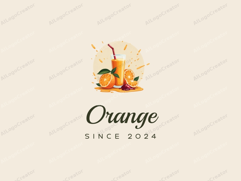 playful design features a stylized orange, a splash of juice, jelly, and a drink cup, combined with a clean background.