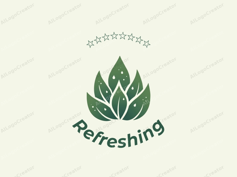 minimalist design features fresh and natural elements, including stylized leaves and water droplets, combined with a clean background.