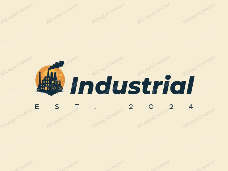 modern design features a stylized factory silhouette, integrated with mechanical elements like gears, and a knight figure, all combined with a clean background.