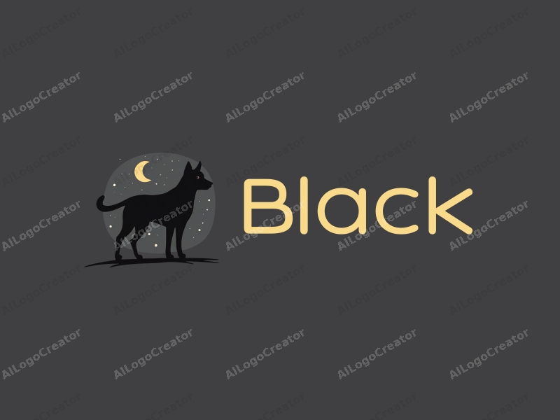 minimalist design features a sleek black dog silhouette against a night background, incorporating subtle imprint elements to evoke a sense of elegance and artistry.