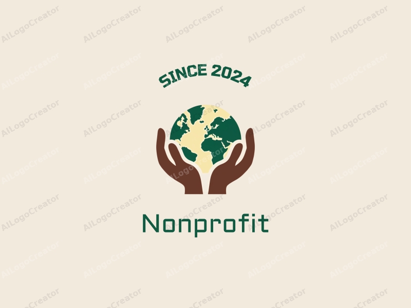 modern design features hands gently cradling a green earth, symbolizing charity and volunteerism, combined with a clean background and harmonious composition.