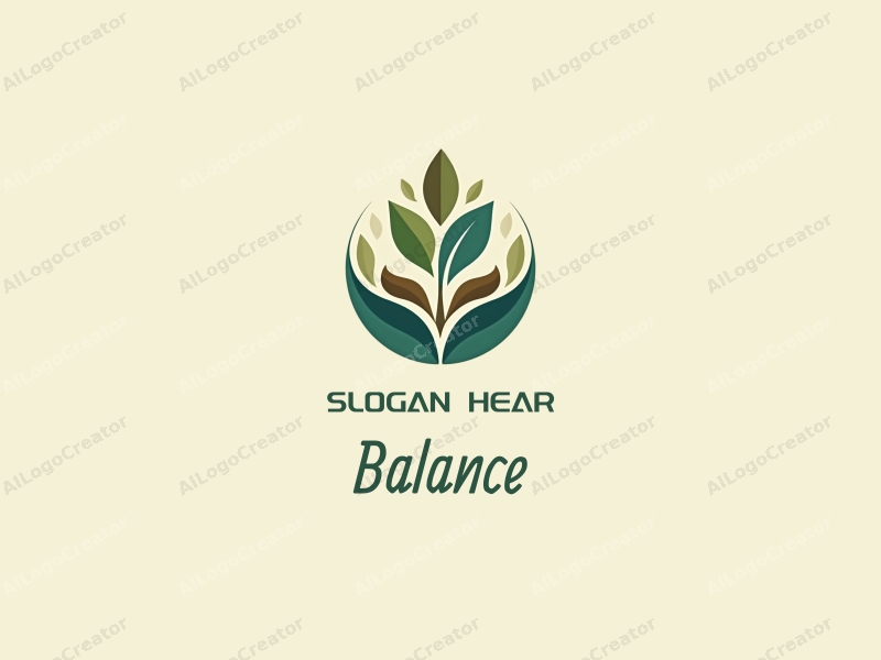 a modern design featuring elements of balance and harmony, incorporating fitness symbols like dumbbells or yoga poses, intertwined with natural elements such as leaves or waves, using a clean background.