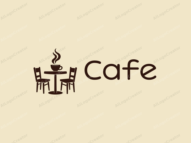 vintage design features a stylized coffee cup, retro table, and chairs, combined with a clean background.