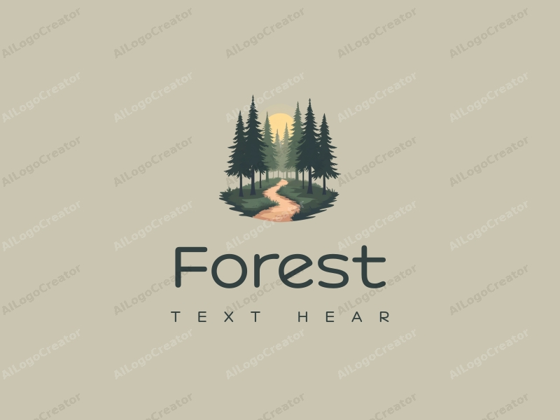 vintage design features a serene forest scene with tall trees, a lush tree canopy, and a winding pathway, combined with a clean background.