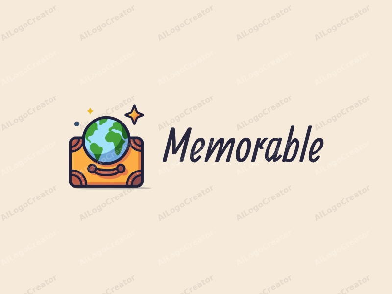 playful design features a stylized globe intertwined with a suitcase, incorporating elements of travel and education, combined with a clean background.