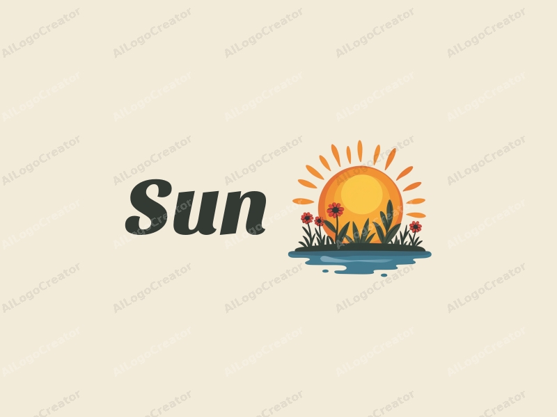 playful design features a stylized sun with rays, vibrant sunshine illuminating playful plants, combined with a clean background.