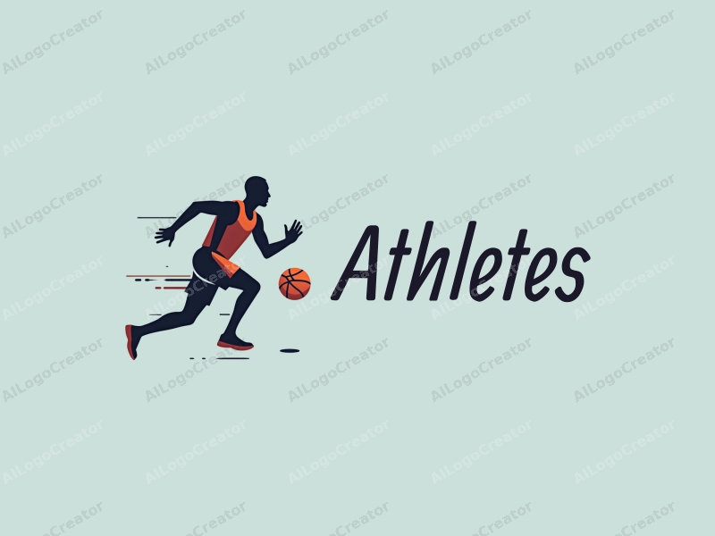 modern design features a dynamic athlete in motion, incorporating elements of basketball and running, with a clean background and a focus on simplicity and abstraction.