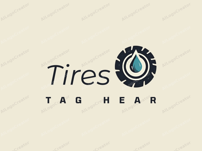 a modern design featuring a stylized tire and a water droplet, incorporating rubber elements, combined with a clean background for a harmonious and simple composition.