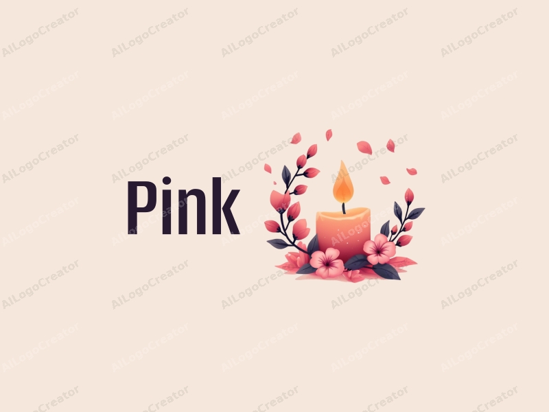 minimalist design features a stylized candle surrounded by cherry blossoms and petals, evoking a sense of fragrance and tranquility, combined with a clean background.