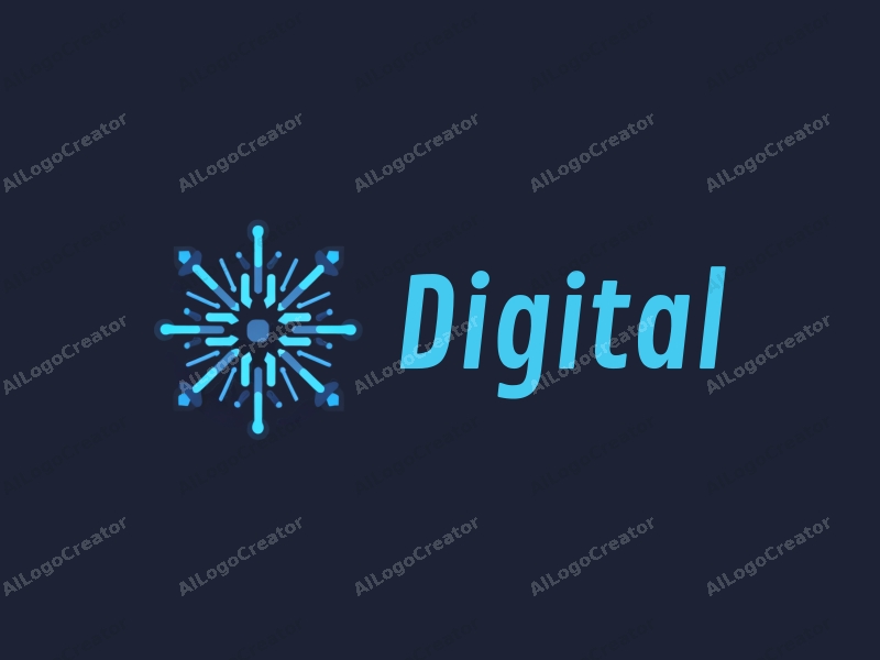 a modern minimalist design featuring digital elements like circuits and chips, combined with a clean background in blue and black colors.