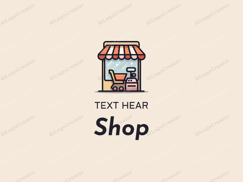 a modern design featuring a stylized shop front, a shopping cart, and a cash register, combined with a clean background.