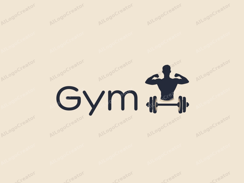 modern design features a stylized dumbbell and an athlete silhouette, combined with a fitness coach element, using a clean background and a harmonious layout.