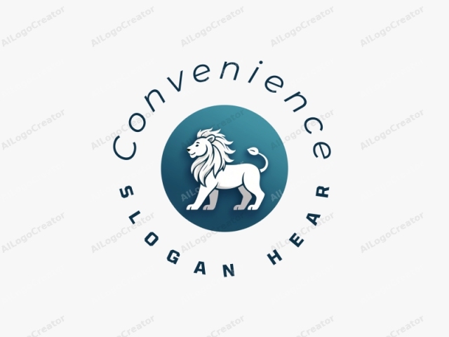 a modern design featuring a stylized lion and a grandfather figure, symbolizing convenience and practicality, combined with a clean blue background.