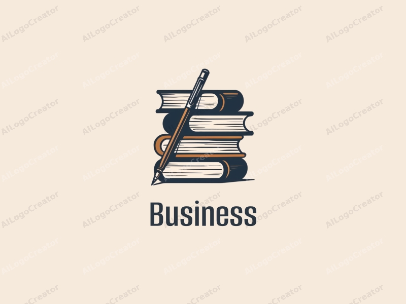 a modern design featuring elements of business and office, including stylized books and pens, combined with a clean background and a harmonious composition.