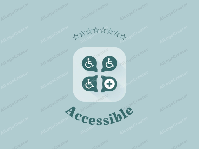 modern design features accessibility elements, inclusive design symbols, and clear signage combined with a harmonious blue and green color palette on a clean background.