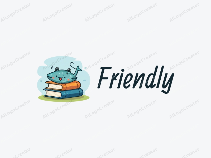 playful design features friendly books and smiling faces, combined with a clean background in blue and green colors.