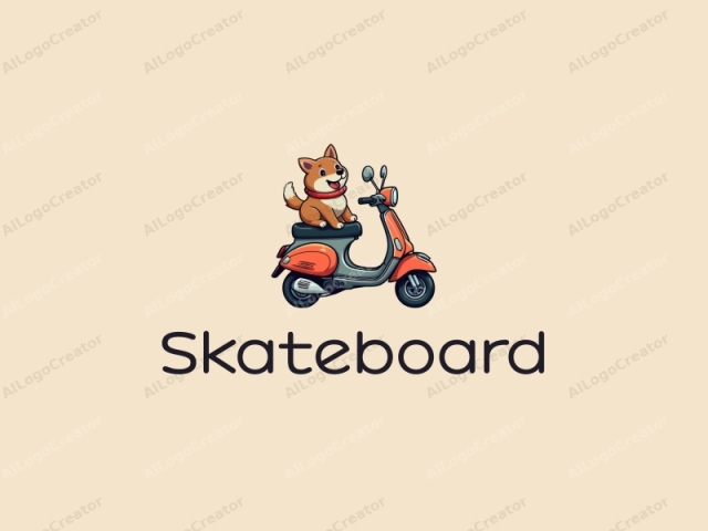 diseño juguetón que incluye una patineta y una scooter vibrantes, acompañados de un perro alegre, todo combinado con un fondo limpio.