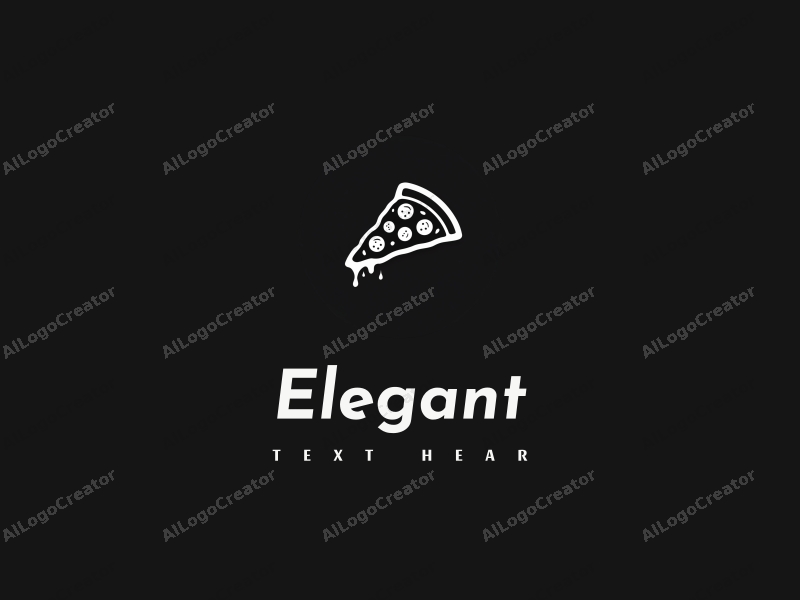 a minimalist design featuring elegant and refined elements, a stylized pizza shape, and a modern approach combined with a clean black background.