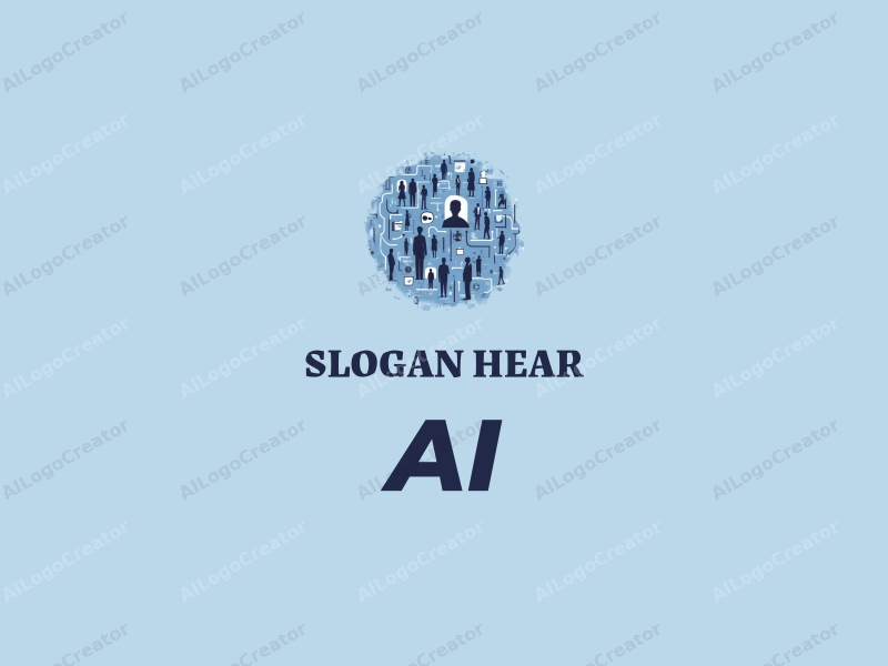 a modern design featuring abstract representations of intelligence and algorithms, intertwined with data streams and silhouettes of diverse people, combined with a clean blue background.