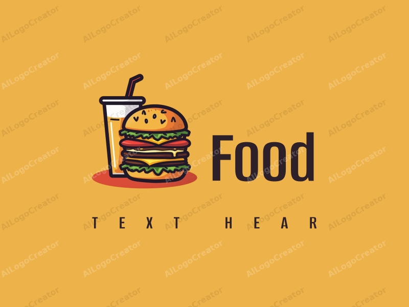 a modern design featuring a stylized burger and beverage, with vibrant colors and a clean background, emphasizing the deliciousness of food in a harmonious composition.