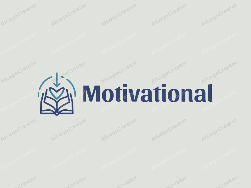 modern design features a stylized book and a heart symbol, representing motivation and encouragement, combined with a clean background in blue and green colors.