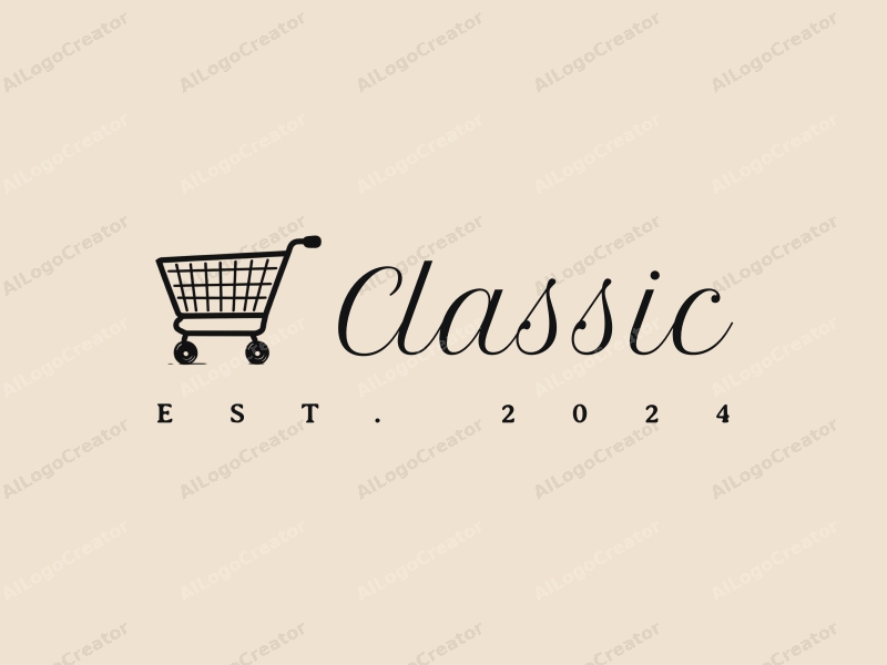 vintage design features a stylized shopping cart, classic and traditional elements, combined with a clean background and a harmonious composition.