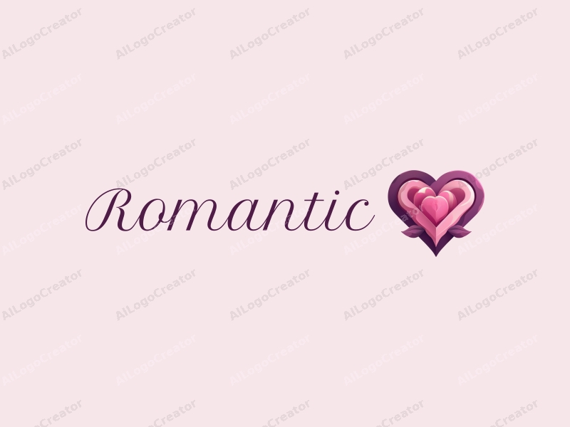 playful design features a stylized rose intertwined with a heart shape, incorporating pink and purple colors, combined with a clean background.