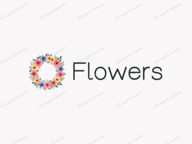 playful design features vibrant flowers and petals arranged in a circular wreath, complemented by playful leaves, all set against a clean background.