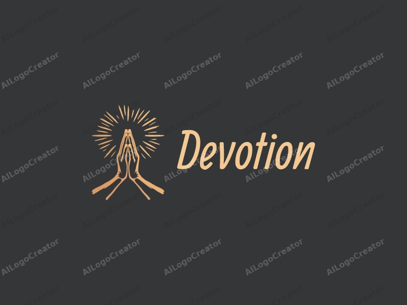 vintage design features a stylized halo above a pair of hands in a prayer position, combined with a gold color palette and a clean background.