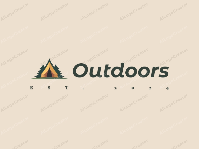 modern design features a stylized camping tent and mountain peak, combined with a clean background and a harmonious composition.