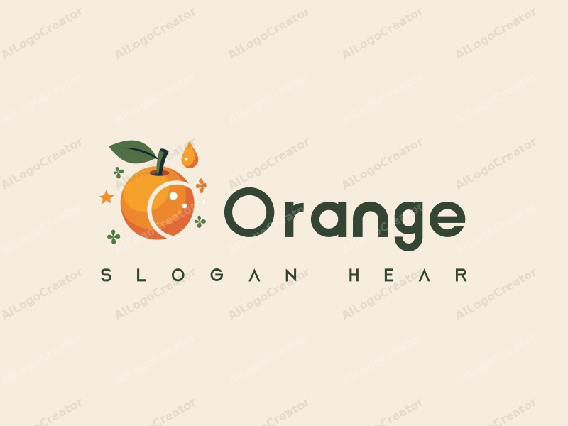 playful design features a stylized orange, a splash of juice, and a water droplet, combined with a clean background.