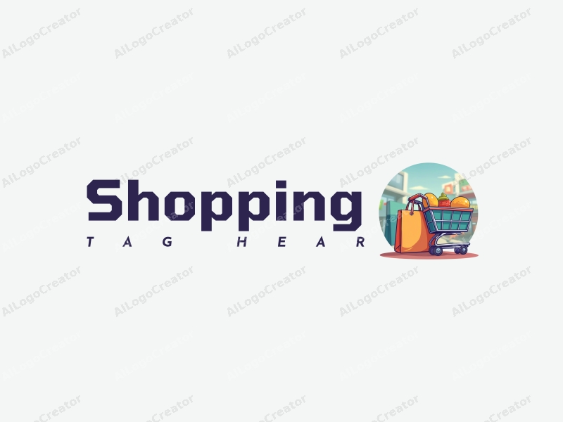 a modern design featuring a colorful shopping cart and shopping bag, combined with a vibrant mall background, emphasizing a clean and harmonious composition.