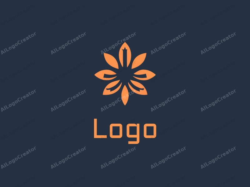 a modern design featuring a stylized flower intertwined with a sleek building silhouette, utilizing a linear design approach combined with a clean background.