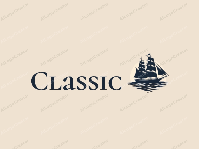 vintage design features classic ship silhouettes, traditional nautical elements, and a harmonious composition with dark and neutral colors combined with a clean background.