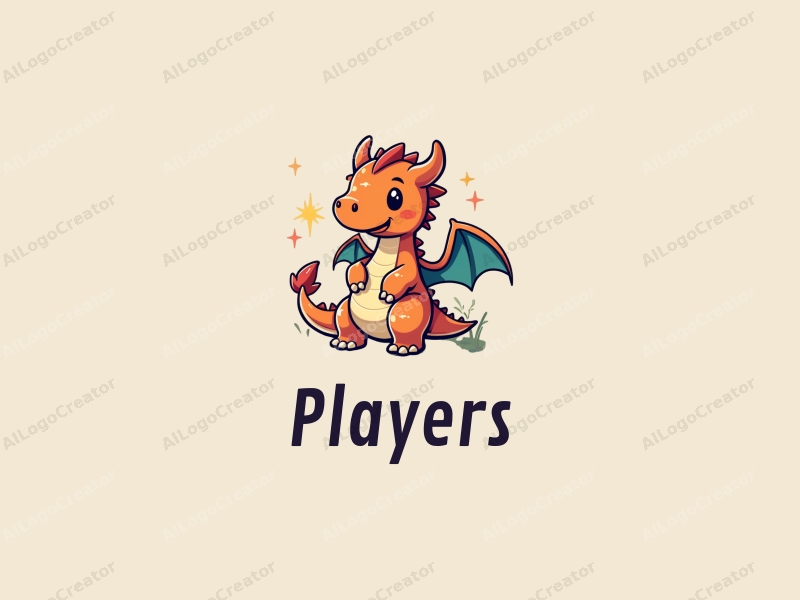 playful design features a vibrant small dragon and an adventurous player character, combined with whimsical elements and a clean background.