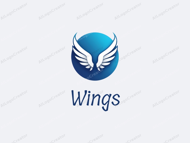 playful design features stylized wings in flight, incorporating elements of technology and power, combined with a clean blue background.