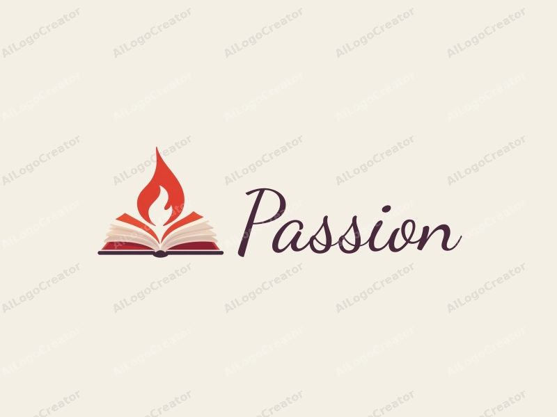 playful design features a stylized flame intertwined with an open book, using a vibrant red color palette, combined with a clean background.