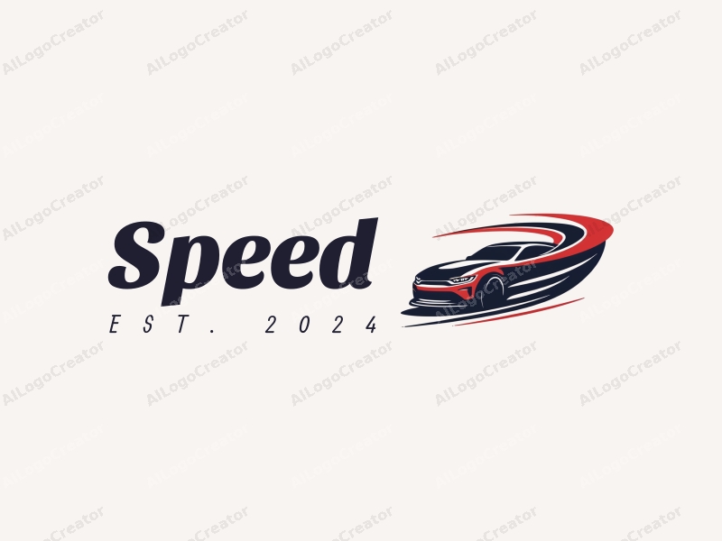 modern design features dynamic lines representing speed, a stylized engine silhouette, and a racetrack element combined with a clean background.