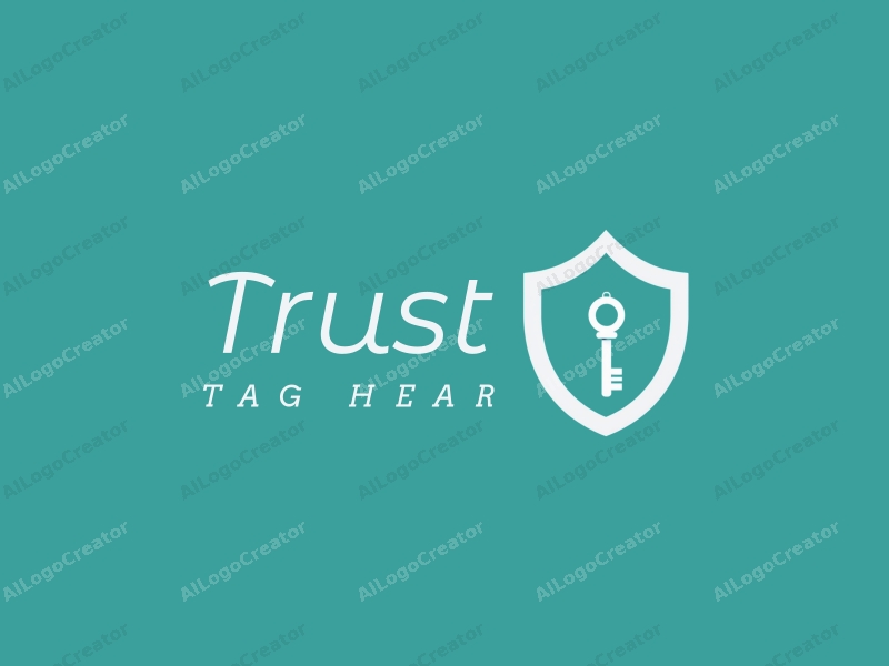 a modern minimalist design featuring a stylized key and shield, symbolizing trust and safety, combined with a clean background in blue and green tones.