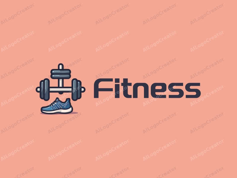 modern design features a stylized dumbbell and running shoes, combined with a clean background and a minimalist approach.