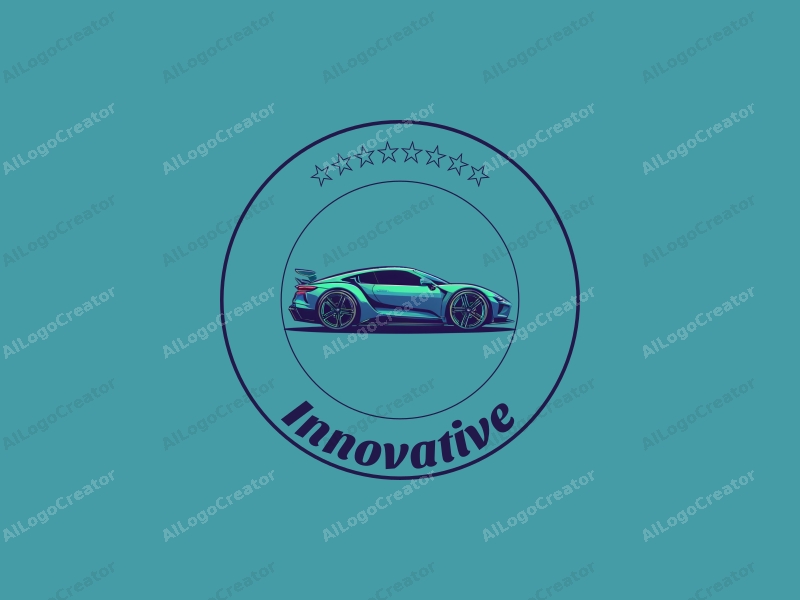 a modern design featuring a stylized car silhouette with innovative tire elements, incorporating blue and green colors, combined with a clean background and a futuristic approach.