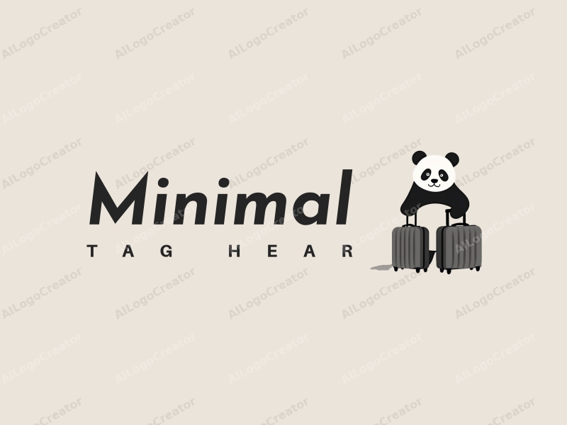 tag style features a minimalist panda silhouette combined with a clean luggage design, utilizing a monochromatic color palette of white, black, and gray, creating a harmonious and simple composition.