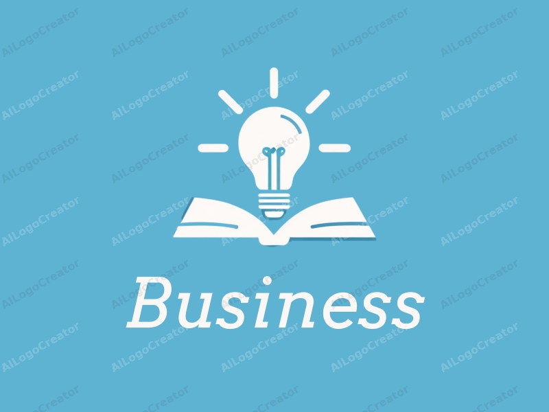 a modern design featuring a stylized book and light bulb, representing business and office themes, combined with a clean blue background.