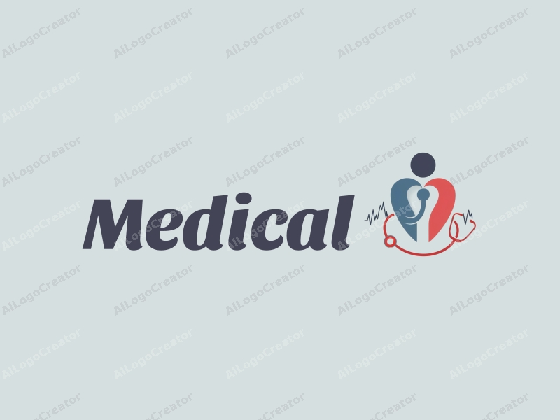 modern design features a stylized hospital silhouette, a doctor figure, a stethoscope intertwined with a heartbeat line, combined with a clean background.