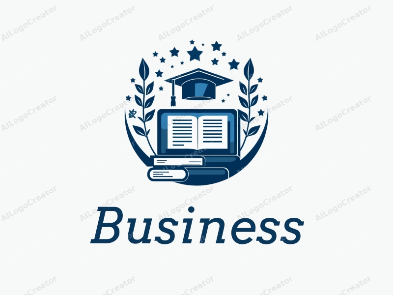 a modern design featuring elements of business and office, incorporating books and education symbols, with a clean and simple layout in blue tones.