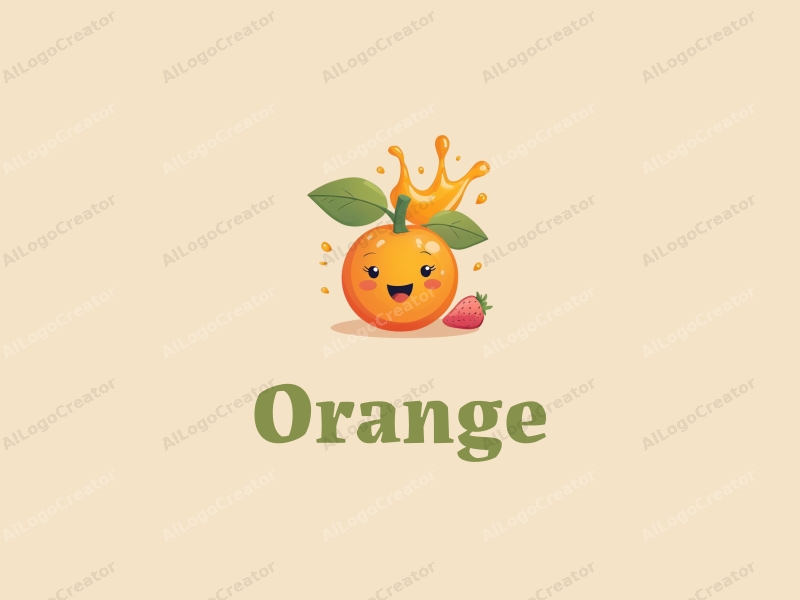 playful design features a vibrant orange, a stylized juice splash, and a cheerful smiling face, combined with a clean background.